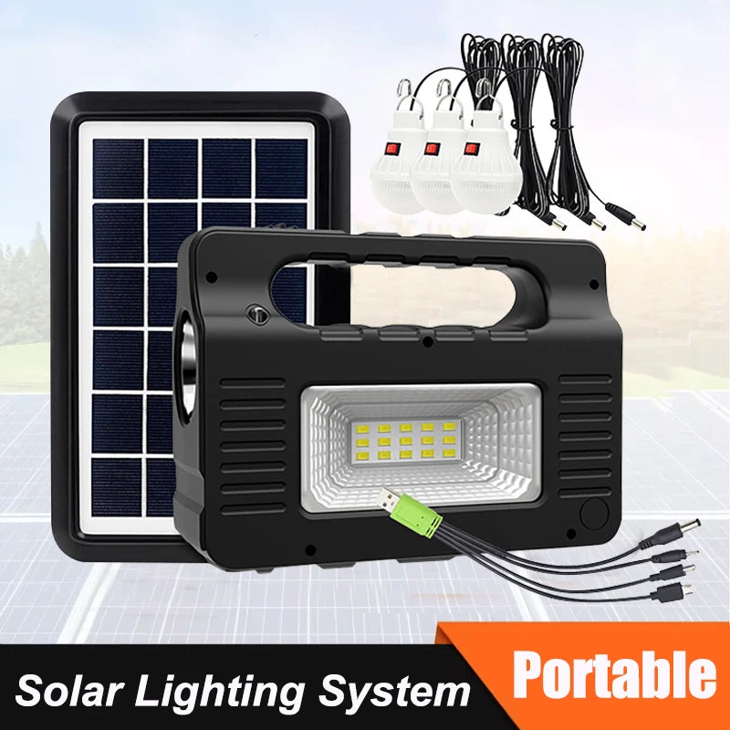 Portable Power Station Solar Lighting System with 3 Bulb 6W Solar Panel Outdoor Camping Power Bank Emergency Mobile Power Supply