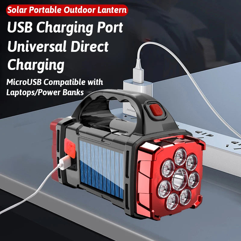 Lampe  Solaire 16 LED – Double Couleur, Recharge USB & Solaire, Batterie 5000mAh, Powerbank, Éclairage Extérieur IPX4