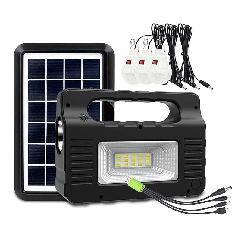 Portable Power Station Solar Lighting System with 3 Bulb 6W Solar Panel Outdoor Camping Power Bank Emergency Mobile Power Supply