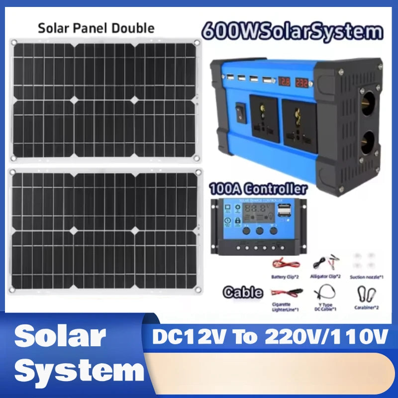 6000W Solar Inverter Kit 600W Solar Panel 100A Charge Controller 12V/110V/220V Off-Grid Power System