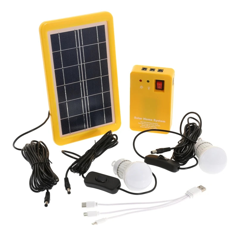 3pc/2pc Bulbs Solar Panel Camping Outdoor Lighting Kit Home DC System 4 in 1 Emergency and Mobile Phone Charger for Garden Night