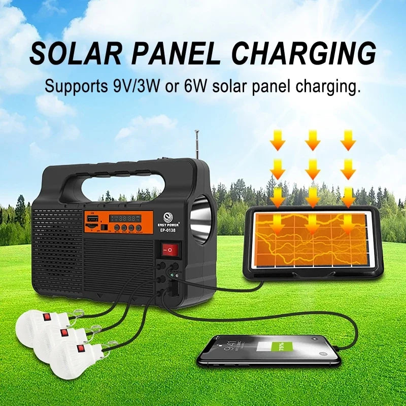 Portable Power Station Solar Lighting System with 3 Bulb 6W Solar Panel Outdoor Camping Power Bank Emergency Mobile Power Supply