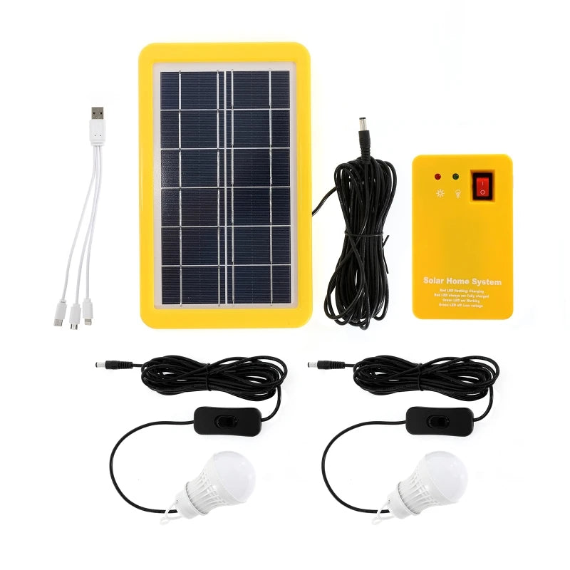 3pc/2pc Bulbs Solar Panel Camping Outdoor Lighting Kit Home DC System 4 in 1 Emergency and Mobile Phone Charger for Garden Night