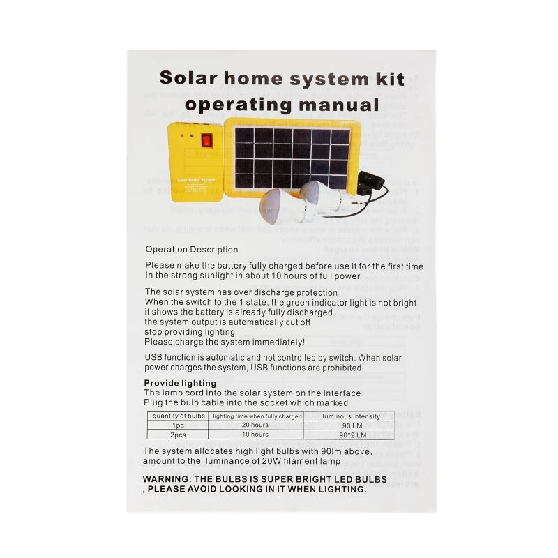 3pc/2pc Bulbs Solar Panel Camping Outdoor Lighting Kit Home DC System 4 in 1 Emergency and Mobile Phone Charger for Garden Night