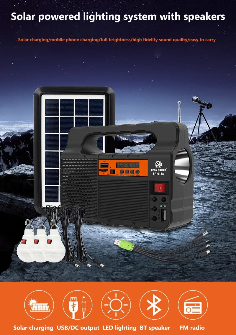 Portable Power Station Solar Lighting System with 3 Bulb 6W Solar Panel Outdoor Camping Power Bank Emergency Mobile Power Supply
