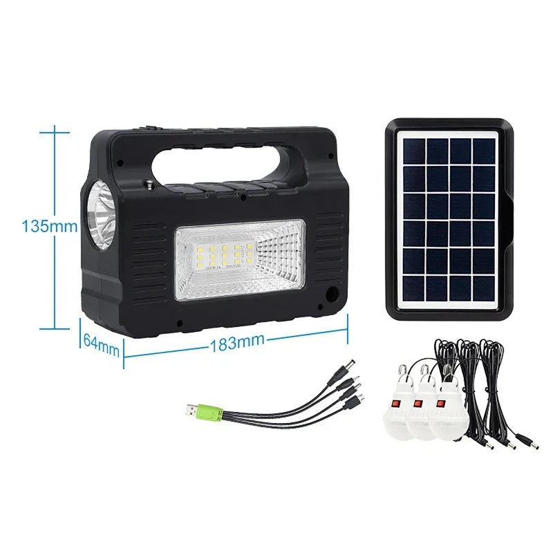 Portable Power Station Solar Lighting System with 3 Bulb 6W Solar Panel Outdoor Camping Power Bank Emergency Mobile Power Supply