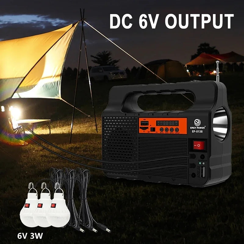 Portable Power Station Solar Lighting System with 3 Bulb 6W Solar Panel Outdoor Camping Power Bank Emergency Mobile Power Supply